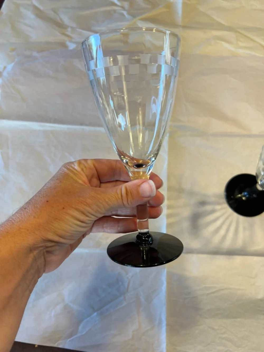 Elegant Clear Wine Glasses with Black Stem and Base - Set of 2
